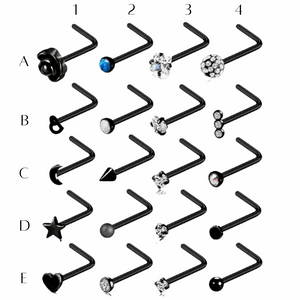 Nose Studs L Shape Black