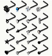 Load image into Gallery viewer, Nose Studs L Shape Black