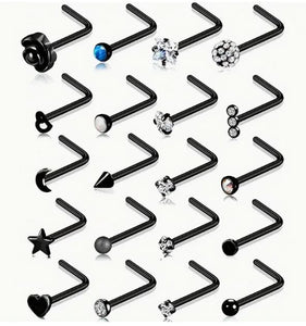 Nose Studs L Shape Black