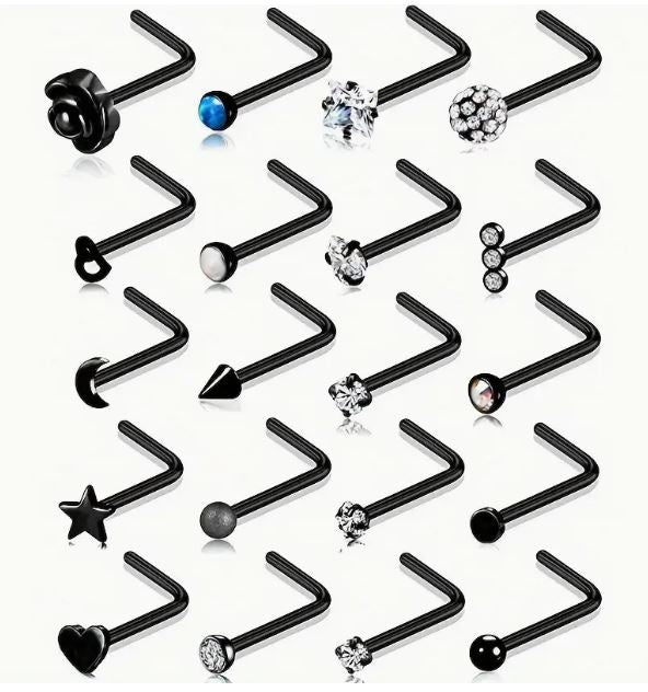 Nose Studs L Shape Black