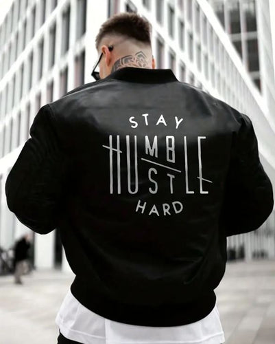 Stay Humble Stay Hard Print, Long Sleeve Zip-Up Jacket