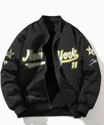 New York Zip-Up with Star & Airplane Graphics, Long Sleeve Zip-Up Jacket